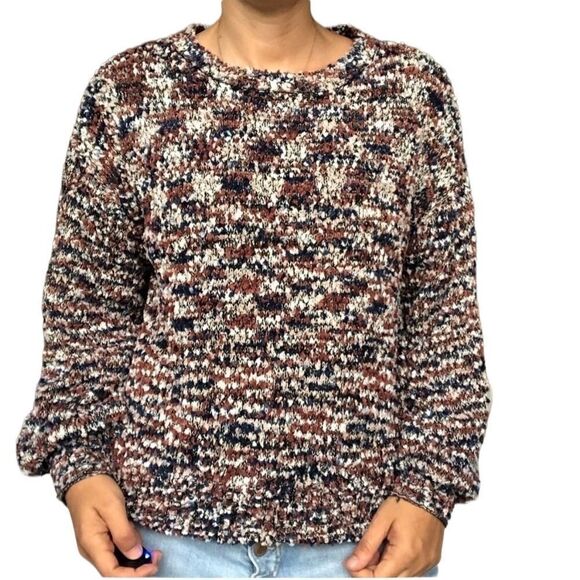 Maurices Fall Brown Earthy Pullover Crew Sweater Fuzzy Women Size Medium Crew - Picture 1 of 9
